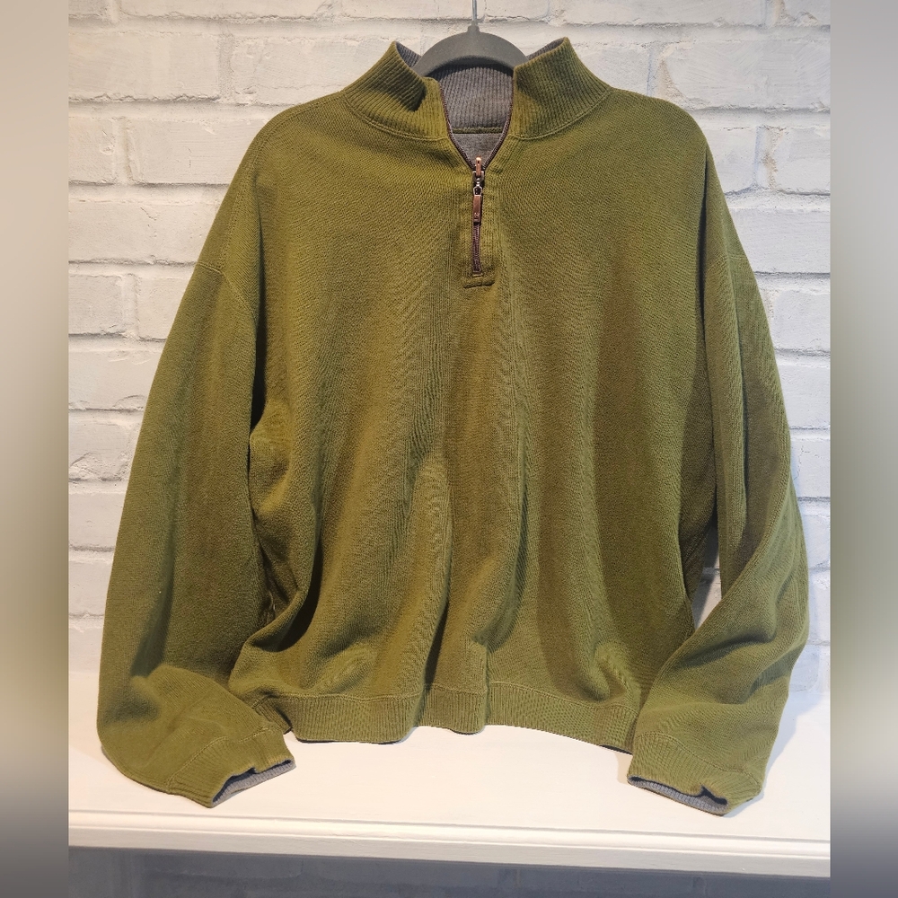 Mens Tommy Bahama REVERSIBLE Olive And Gray Zip-Up Sweater